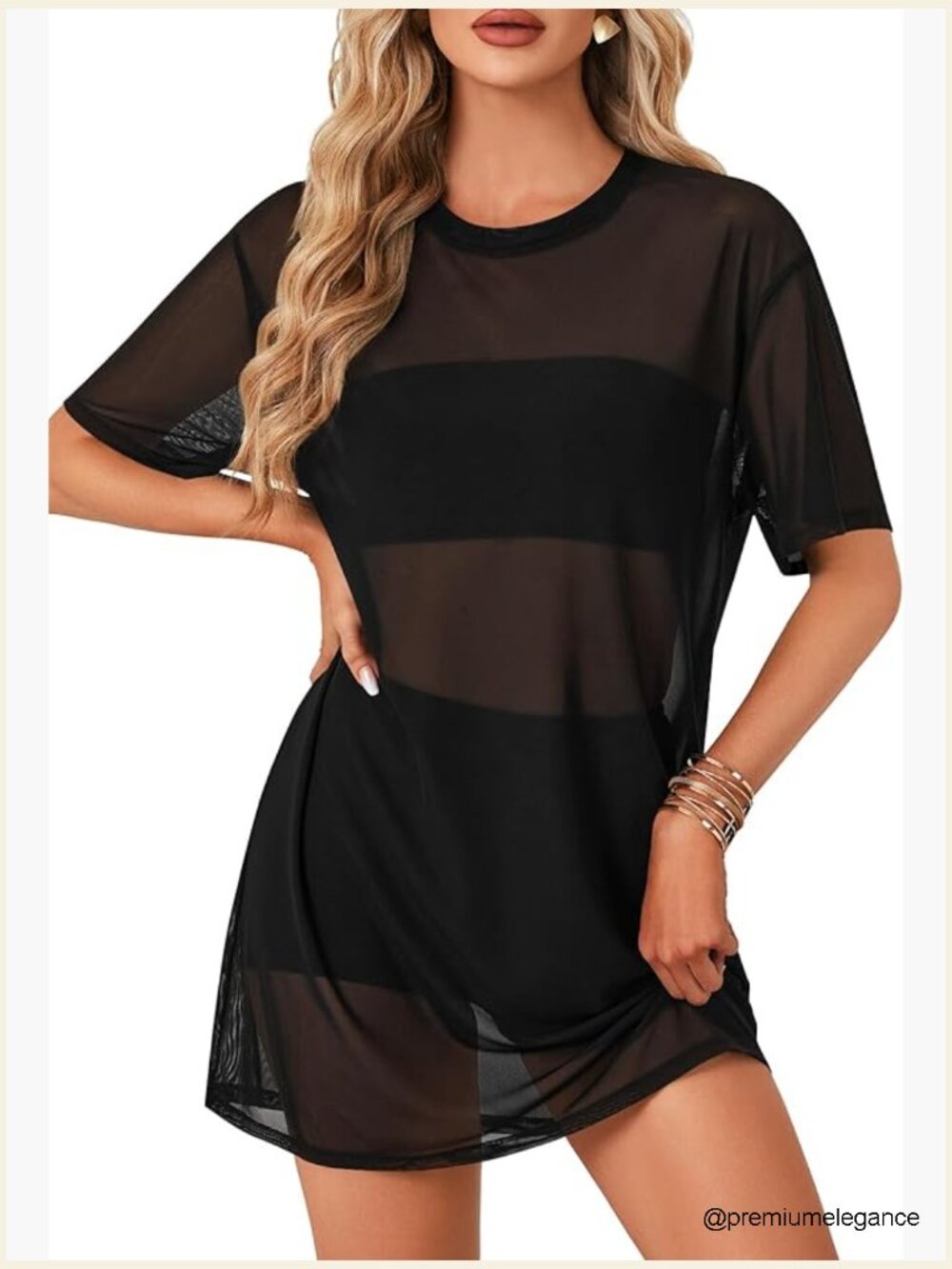 Sheer Mesh Short Sleeve Tunic Dress Cover Up Blouse